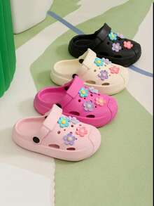 New Baby Flower Decor Cute Slip-On Comfortable EVA Two-Way Wear Children Hole Shoes Beach Sandals