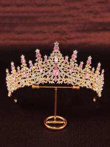 1 套粉色婚礼时尚珠宝新娘配饰经典水晶皇冠 + 项链 + 耳环 4 件套装，适合婚纱、新娘派对、聚会 - 粉色 - 查看 8