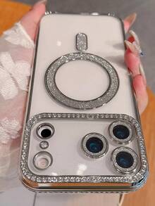 Nueva funda de lujo y moda con brillo, cristales de Rhinestone y transparente compatible con iPhone 16, 15, 14 Plus, 13, 12, 11 Pro Max, con carga inalámbrica magnética, resistente al agua, a golpes y a arañazos