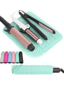 1 pieza Funda aislante de calor para rizador, Almohadilla para herramienta de peinado, Almohadilla resistente al calor para rizador para mostrador, Almohadilla resistente al calor para herramientas de peluquería, Almohadilla de silicona resistente al calor para peinado, Funda aislante de calor para rizador, Fácil de limpiar, Almohadilla antideslizante con diseño de ola, Adecuada para rizador, gabinete, viaje, Ge're'dian