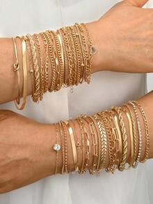 6/11/12/13/20pcs Minimalist Geometric Beaded, Smooth Chain, Snake Bone Chain, Twisted Chain, Lobster Clasp Bracelet Set, Fashion, Elegant, Vintage Design, Suitable For Holiday, Party, Daily Wear, Gift