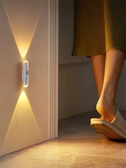 1pc/ Dual Verlichting Head LED Motion Sensor Wand Light, Night Human Detection Dimmable s, Living Room, Bedroom, Hallway Moderne Wit (400mAh)(Button Colours: Distributed At om) view 7