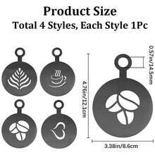 4件套不锈钢咖啡拿铁艺术模具套装，创意图案（咖啡豆、树叶、心形、树叶），非常适合DIY卡布奇诺和热巧克力装饰。可重复使用，食品级，易于清洁。非常适合家庭咖啡师和咖啡店。模具，烘焙模具 - 银色/金色/黑色