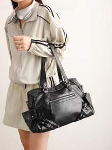 1 件时尚复古铆钉摩托车包，Y2K Babe 单肩托特包，高端宽敞腋下包，休闲百搭斜挎包，适合日常工作、上学、购物、旅行、通勤 - 彩色 - 查看 7