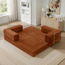 78.7" Foldable 3-Seater Fabric Sofa Bed With Square Armrests, Modular Compressible Living Room Sofa Set, Vintage Suede Comfortable Lounge Chair Sofa, Lazy Sofa (Bean Bag), And Bedroom Sleeper Sofa Bed - 橘色 - 查看 1