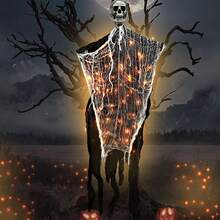 Halloween Scary Ghost Decoration Spooky Light Up Hanging Skeleton Party Props For Indoor Outdoor Haunted Houses - Orange - View 1