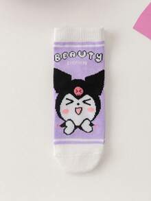 Sanrio 1/5 Paia di calzini Sanrio Kuromi carini con design a sfera di cristallo a forma di cuore, adatti per tutte le stagioni