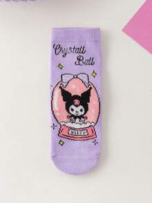 Sanrio 1/5 Paia di calzini Sanrio Kuromi carini con design a sfera di cristallo a forma di cuore, adatti per tutte le stagioni
