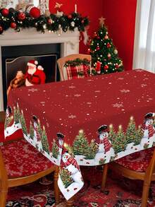 Toalha de mesa de Natal com estampa de boneco de neve e árvore de Natal, 1 peça, 2 tamanhos disponíveis, capa de mesa redonda e retangular de poliéster durável, decoração de mesa para festa de Natal, decoração de cozinha festiva, decoração para casa, presente de Natal, decorações de Natal, decoração de Ano Novo 2026 - Multicolorido - Ver 11