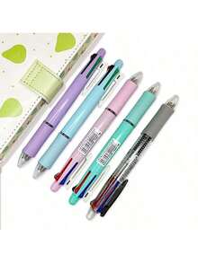 1 Stück 5-in-1 Buntstift: 4 Farbstifte + 1 Druckbleistift mit Radiergummi - Büro- und Schreibwaren, inklusive nachfüllbarer schwarzer, roter, blauer, grüner Tintenpatronen und feiner Spitze, geeignet für Büro, Schreiben, Markieren, Zeichnen