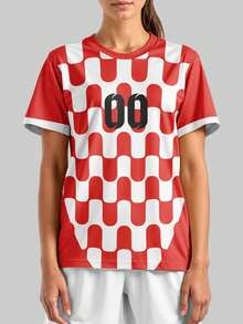 2025 Customized Sports Jersey, Summer Outdoor Sports Singlet Short Sleeve, Women's Sports Team Club Training Jersey Top With Front & Back Printed Name & Number, Breathable Quick-Dry Casual Everyday Wear, Party Outfit, Comfortable Fit, Red & White Contrast Color