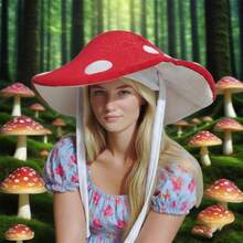Stand Out In Style With Our Plush Polka Dot Mushroom Beret Party Hats - Red And Purple Options Available - 紅色 - 查看 1