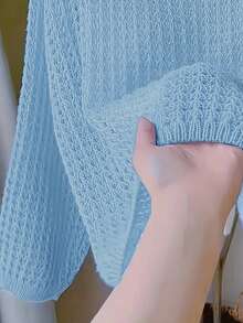 Suéter de cuello redondo de manga larga, de corte holgado y unicolor para mujer - Azul - Ver 3