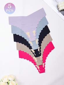 5 piezas de bragas sin costuras y sedosas con diseño de concha para mujeres, tangas de cintura baja delgadas y sexys, de secado rápido