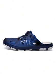 1 Pair Men's Lightweight Breathable Hollow Slip-Resistant Garden Shoes, Men's Mesh Summer Sandals, Men's Casual Outdoor Non-Slip Thick-Sole Beach Slippers - Blue - View 3