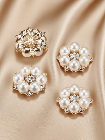 10 件人造珍珠和水钻装饰合金花朵纽扣，非常适合婚礼装饰和 DIY 服装和珠宝配饰情人节
