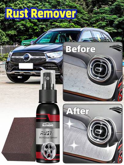 rayhong Kit removedor de ferrugem para carro - removedor de ferrugem para carro, removedor de ferrugem multiuso para carro - superfície de metal, cromo, pintura, limpeza de carro, remoção de manchas de ferrugem, suprimentos de limpeza de carro - adequado para sedãs, SUVs, trailers, caminhões, limpeza interna e externa - pode ser usado em ambientes internos - conjunto de limpador + escova de pano de esmeril