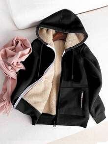Damen Fleecejacke, Sherpa-gefüttert, warm und windabweisend für Outdoor-Aktivitäten, geeignet für Herbst/Winter Schwarze Urlaubs-Casual - Schwarz - Übersicht 2
