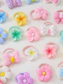 30个/包 彩色花朵、蛋糕、水果、蝴蝶结造型弹力发圈，可爱耐用，适合日常使用 - 彩色 - 查看 5