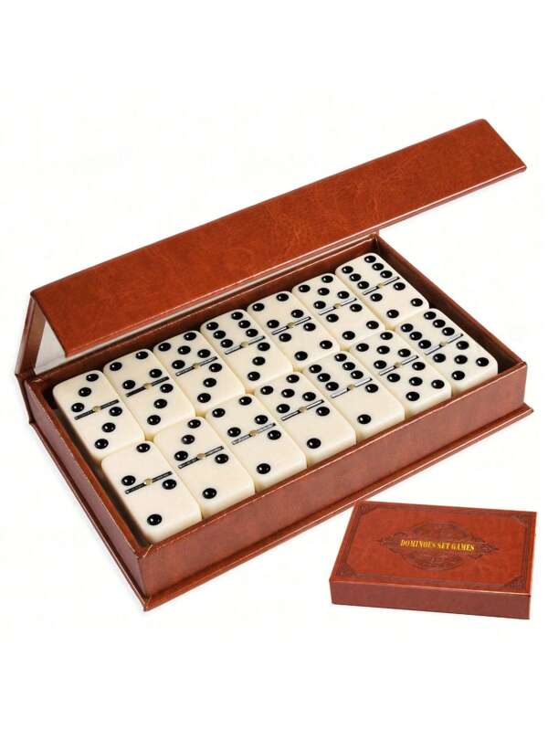 1 Set, Double 6 Dominoes Set In Leatherette Case (28 Tiles With Spinner), Domino Tile Board Games, Dominos Set For Family Game Night For Adults,Adult Party Games Suitable For Halloween/Christmas/Thanksgiving