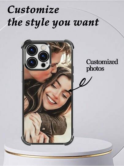 1pc DIY Customizable 4-Corner Shockproof Black Phone Case With Personal Photo, Compatible With Apple 17, 16, 15, 14, 13, 12, 11 Pro Max Mini X XS XR 6 7 8 Plus, Galaxy S25 Ultra, S24 FE, S23+, OPPO, Suitable As Surprise Gift For Mother's Day, Anniversary, Birthday, Christmas, Father's Day, Family, Valentine's Day For Loved Ones
