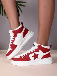 1 Pair Thick Sole Comfortable Plus Size Casual Sneakers For Teenage Boys, Waterproof, Suitable For Street, Daily, School Wear, High-Top Shoes