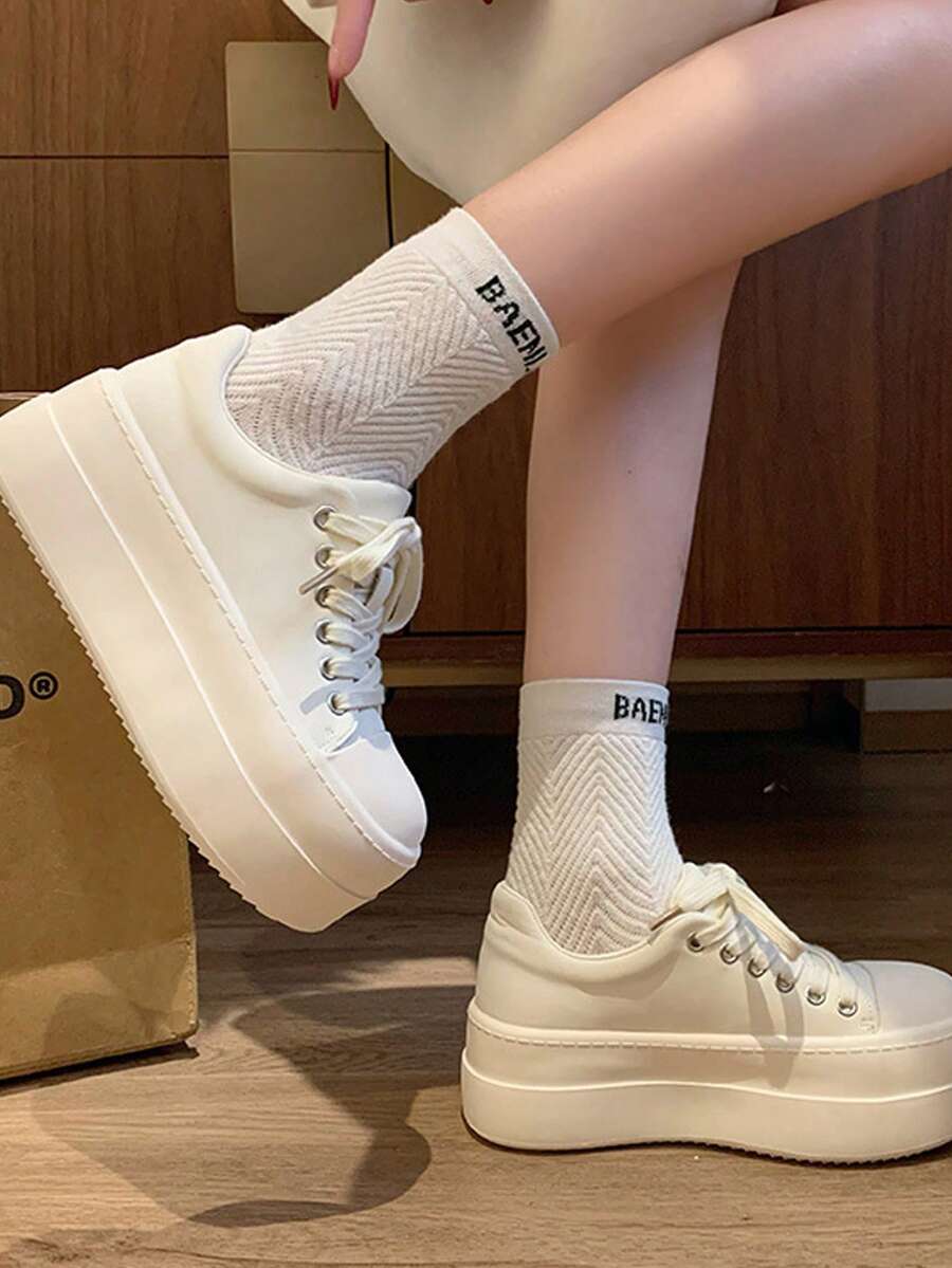 Fashionable Spring Dad Platform Sneakers In Synthetic Material - Beige [upgraded Solid Soft Sole] - View 1