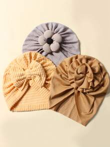 3 قطع طقم عصابة ناعمة قابلة للتمدد وقبعة للمواليد الجدد، قبعات جميلة للأطفال للاستخدام اليومي