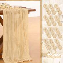 eluckya 12pcs Soft Cheesecloth Balinese Table Runners, 6 Feet Long Tulle Fabric, Suitable For Bohemian Style Wedding Party, Bridal Shower, Home Decor, Baptism And Christmas Table Decoration. - Rượu sâm banh - Xem 1