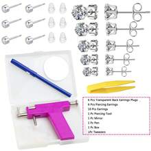 Ear Nose Piercing Kit Tool Stainless Steel Body Ear Navel Machine With 5 Pairs Stud Earrings Jewelry Set - White - View 9