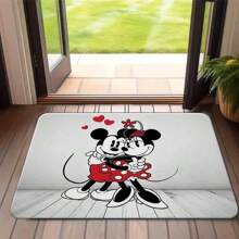 1pc Piece Printed Entrance Doormat,Cute Hugging Mickey And Minnie Mouse With Red Hearts Wall Sticker - Romantic Cartoon Couple Decal For Bedroom, Living Room, Valentine's Day, Anniversary, Wedding
