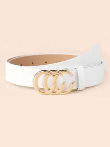 3pcs Fashionable Minimalist PU Leather Belt Set, Alloy Letter Buckle Waist Belt For Women, Suitable For Daily Commute - Multicolor - View 5