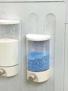 1pc Odorless Clear Plastic Laundry Gel Bead Dispenser - Push To Open, Moisture Resistant Hole-Free Home Storage Container, Laundry Fragrance Bead Organizer, Large Capacity Sealed Dispenser With Measuring Cups For Detergents, Dryer Sheets, Bath & Shower Products And Personal Care Products, Efficiently Organize Laundry Room, Bathroom Storage