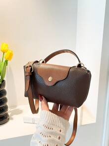 Mini New Fashion Handbag With Contrast Color Design, Made Of Waterproof Nylon Fabric, Includes Shoulder Bag, Square Bag And Vegetable Basket Bag, Suitable For Commuting, Parties And Vacations In Winter - Coffee - View 7