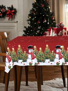 Toalha de mesa de Natal com estampa de boneco de neve e árvore de Natal, 1 peça, 2 tamanhos disponíveis, capa de mesa redonda e retangular de poliéster durável, decoração de mesa para festa de Natal, decoração de cozinha festiva, decoração para casa, presente de Natal, decorações de Natal, decoração de Ano Novo 2026 - Multicolorido - Ver 5