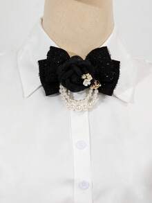 1pc Elegant Floral Bow Design Handmade Faux Pearl Brooch Pin, Luxury Jewelry Accessory For Women, Suitable For Daily Wear, Gift For Occasions