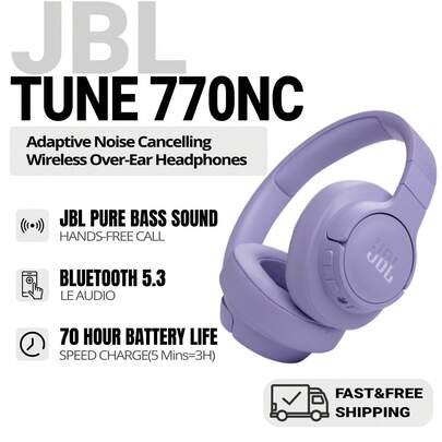 JBL TUNE770NC - 自适应降噪，带智能环境音效的无线头戴式耳机，蓝牙 5.3，快速充电续航时间长达 70 小时，轻巧舒适，可折叠设计（紫色）