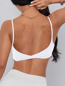 Women's Sports Bra, Twist Back Design, Fashionable Solid Color Sports Tank Top, With Removable Pads, Suitable For Yoga, Fitness And Running - White - View 2