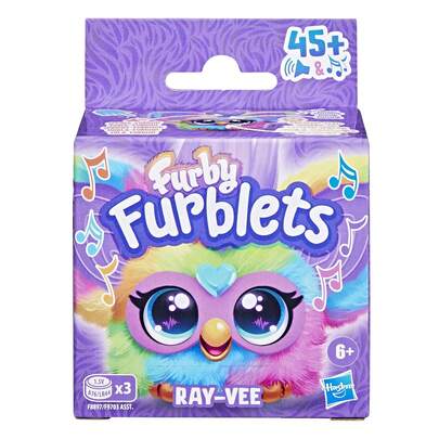 Hasbro Furby Furblets Ray-Vee Mini Friend, 45+ ljud, elektronisk musik och inredningsfraser, elektroniska plyschleksaker, regnbåge, presenter till skolstarten, 6+ år