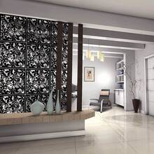 Hanging Room Divider Decorative Thick Wall Screen Panels Floral Carving Pattern Hollow Out Design For Bedroom Living Dining Room Kitchen Office Restaurant Home Hotel Decor, 15.7"X15.7" - Black - View 3