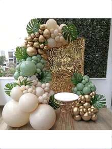 117pcs Sage Green & Gold Balloon Arch Kit, Includes Sage Green Balloons, Complemented By Ivory & Gold Balloons, Suitable For Baby Shower, Birthday Party, Jungle Theme Party, Wedding Decoration - Multicolor - View 8