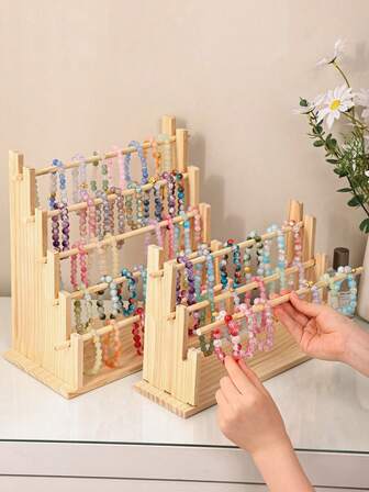 1pc Tiered Bracelet Display Stand, 2/3/4/5 Layers Jewelry Organizer Holder For Bracelets, Necklaces, Pendants, Watches, Suitable For Women And Girls, Detachable Design, Made Of Sturdy Solid Wood, Also Great For Hair Accessories