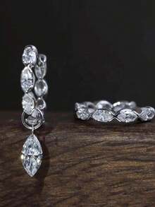 2 Pieces Of Marquise-Shaped Diamond-Studded Light Luxury Fashion Copper Multi-Color Women's Earrings, Suitable For Dating, Banquets, Parties, Daily Clothing Accessories, Back To School Season, Christmas Jewelry Gifts - B11575 - 查看 2