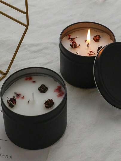 1 件优质大豆蜡香薰蜡烛，金属罐包装，装饰性干花，适合作为贴心、独特、个性化和新颖的礼物，房间装饰，母亲节礼物，婚礼