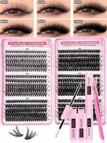 MEM 640pcs Eyelash Extension Kit, DIY Eyelash Extension Set, Individual Lash Clusters, D-Curl, Eyelash Extension Kit Includes Eyelash Glue, Remover, Fixing Gel And Applicator Brush, Easy To Self-Apply At Home (30D-40D-50D). Eyelash Extension Set, Suitable For Travel, Daily Wear (Suitable For Beginners), Wedding, Date, Party, Holiday, Also Great As Christmas/Halloween/Gift Eyelash Set. - Black - View 14