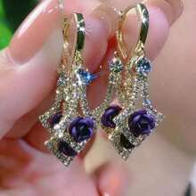 Fashionable And Elegant Red And Purple Rose Earrings, The Best Daily Gift For Ladies' Parties And Banquets, Two Styles Available - 紫色 - 查看 9