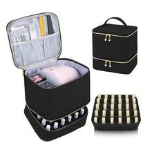 灯芯绒指甲油收纳盒和美甲灯盒，美甲套装收纳盒可容纳 30 瓶（15 毫升 - 0.5 液体盎司），指甲油便携盒带有美甲工具收纳区 - 彩色 - 查看 5