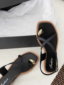 Women's Flat Sandals, Metallic Elegant Party Vacation Casual Beach Cute Fairy Wedding Outdoor Sexy Chinese Style Lovely Comfortable PVC Plastic Buckle Criss-Cross Flat Sandals, Suitable For Beach, Holiday, Wedding, School, Office, Home, Outdoor, Summer - Black - View 4