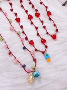 1pc Heart Beaded Multi-Layer Necklace With Fashionable Seashell & Fish Pendant, Suitable For Beach Vacation - Small Fish and Conch Multi-layer Necklace - View 6