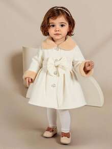 SHEIN Elladie kids Baby Girl Casual Plush Patchwork Jacket, Autumn/Winter